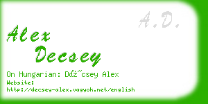 alex decsey business card